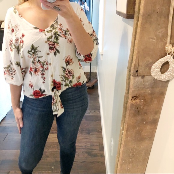 M Fasis medium floral tie front button summer top - Picture 1 of 5